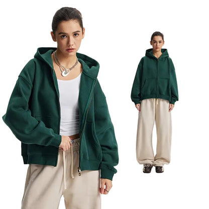 Boxy Double Zip Up Hoodie