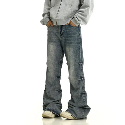 Faded Blue Scrunched Straight Leg Jeans