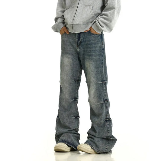 Faded Blue Scrunched Straight Leg Jeans