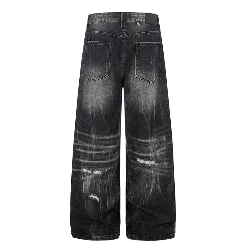 Black Washed & Distressed Baggy Jeans