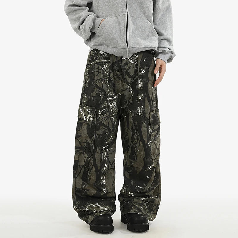 Camo Paint Splattered Baggy Cargo Jeans