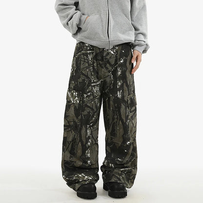 Camo Paint Splattered Baggy Cargo Jeans