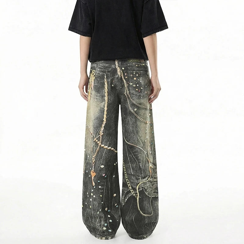 Graphic Chain Baggy Jeans