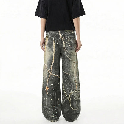 Graphic Chain Baggy Jeans