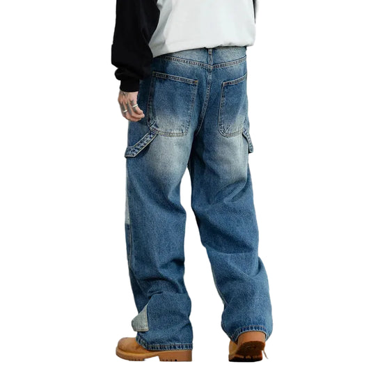 Patchwork Double Knee Baggy Jeans