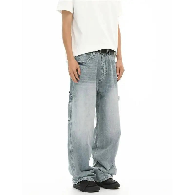 Washed Blue Wide Leg Carpenter Jeans