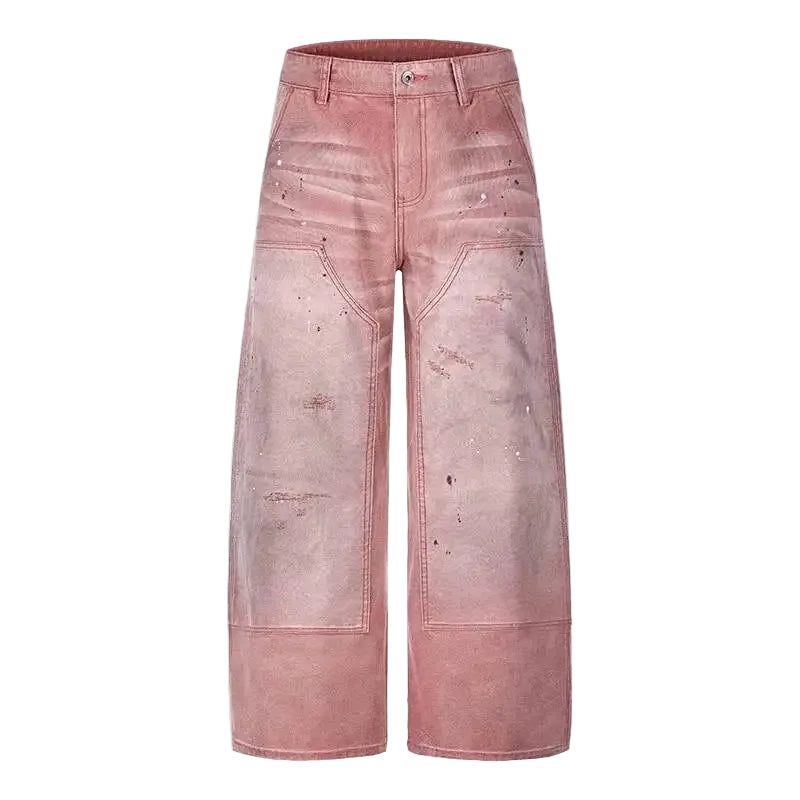 Pink Distressed Double Knee Baggy Jeans