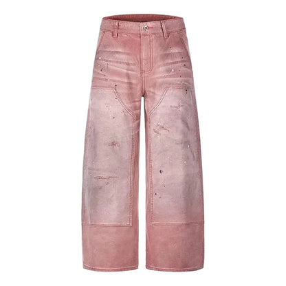 Pink Distressed Double Knee Baggy Jeans