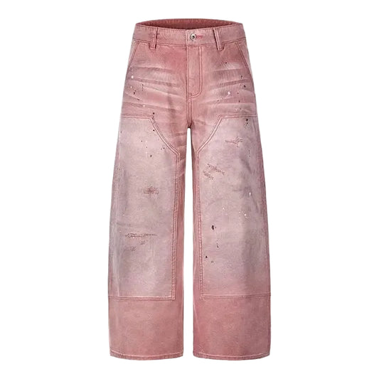 Pink Distressed Double Knee Baggy Jeans