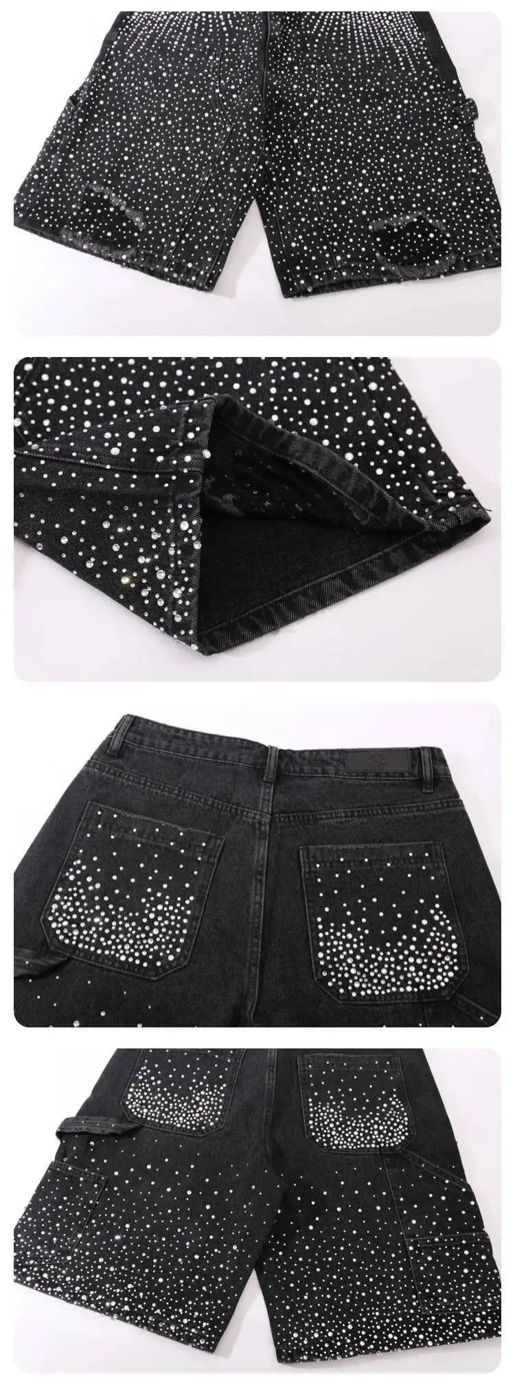 Rhinestone Double Knee Baggy Jorts