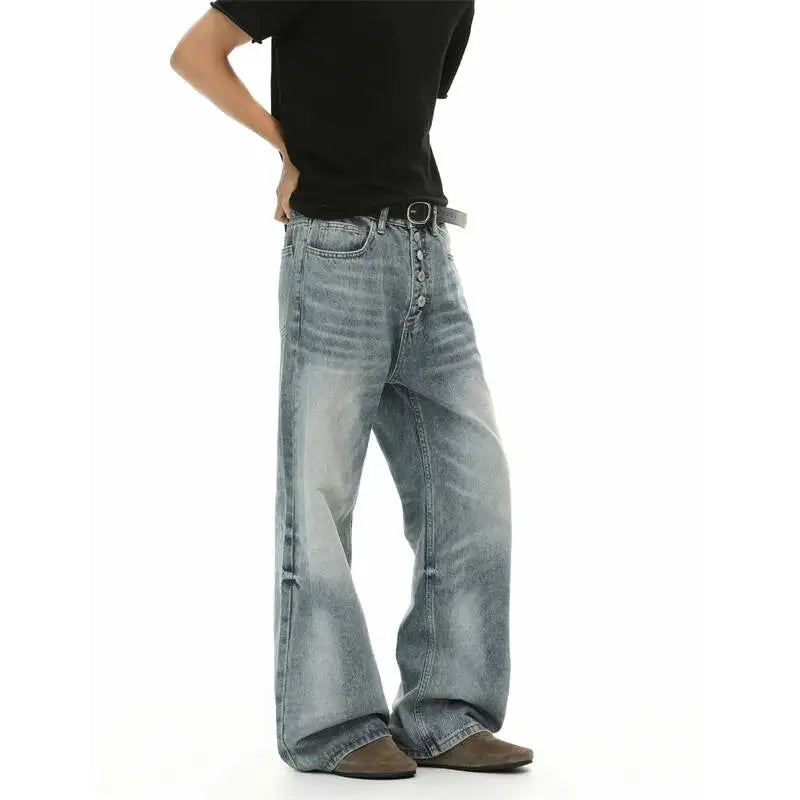 Vintage Blue Button Fly Wide Leg Jeans