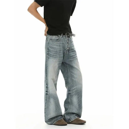 Vintage Blue Button Fly Wide Leg Jeans