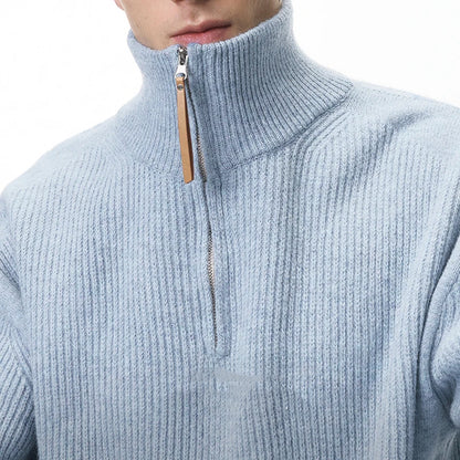 Quarter Zip Ribbed Turtleneck Sweater