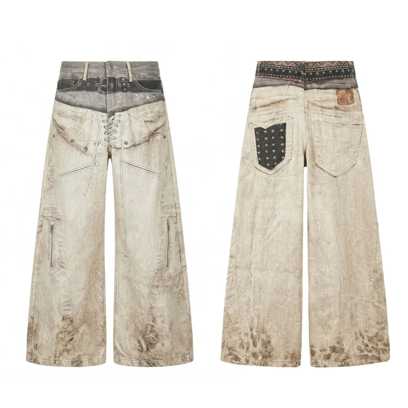 Graphic Belt & Laced Baggy Jeans