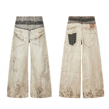 Graphic Belt & Laced Baggy Jeans