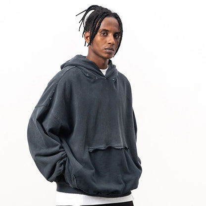 Gray Ripped Pocket Hoodie