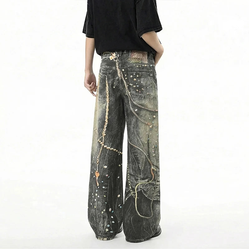 Graphic Chain Baggy Jeans