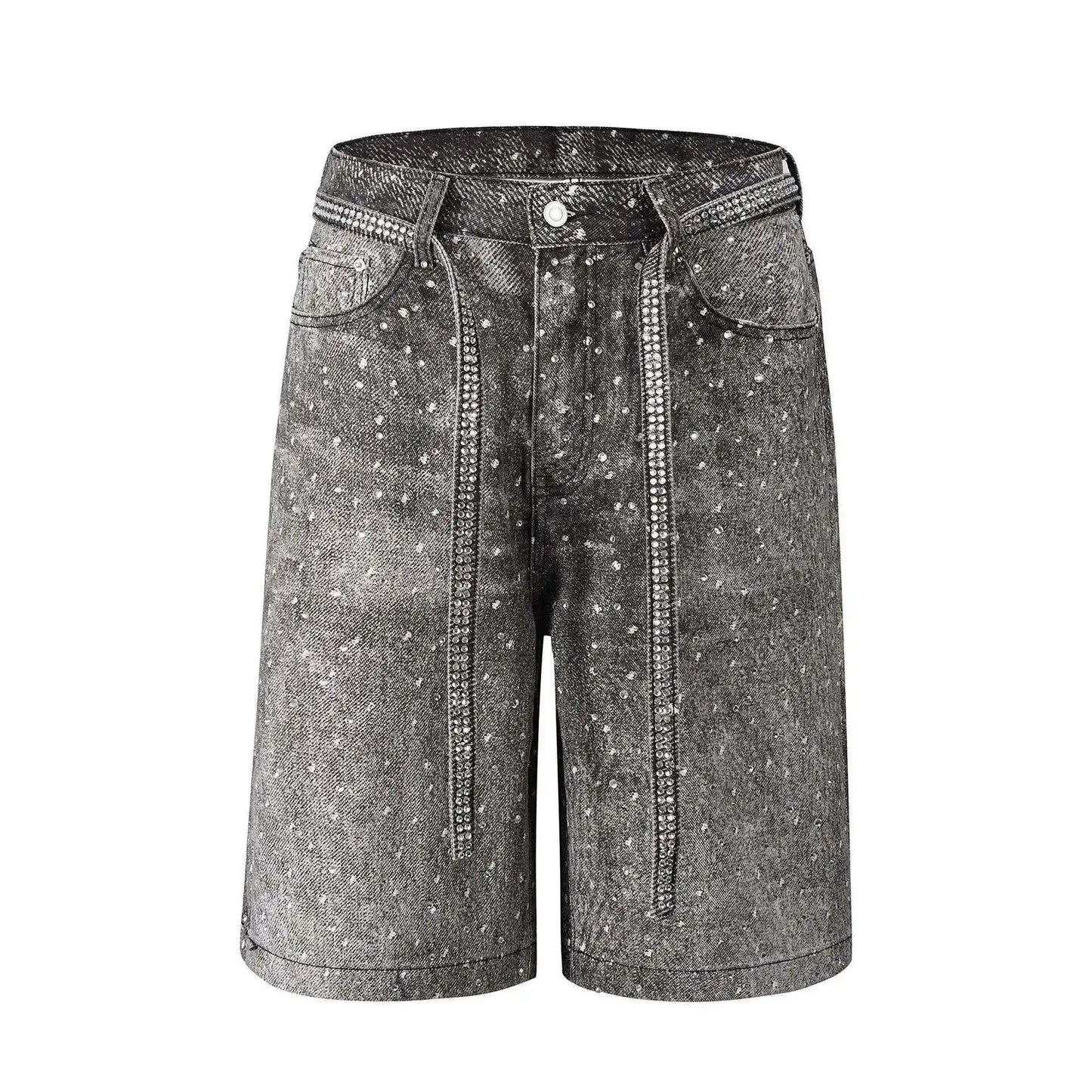 Rhinestone Built In Belt Baggy Jorts