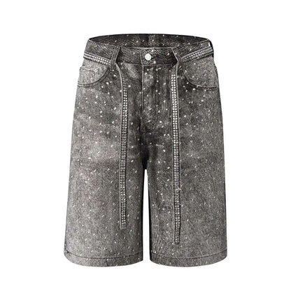 Rhinestone Built In Belt Baggy Jorts