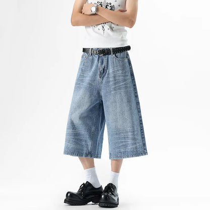 Whiskered Blue Denim Baggy Long Jorts