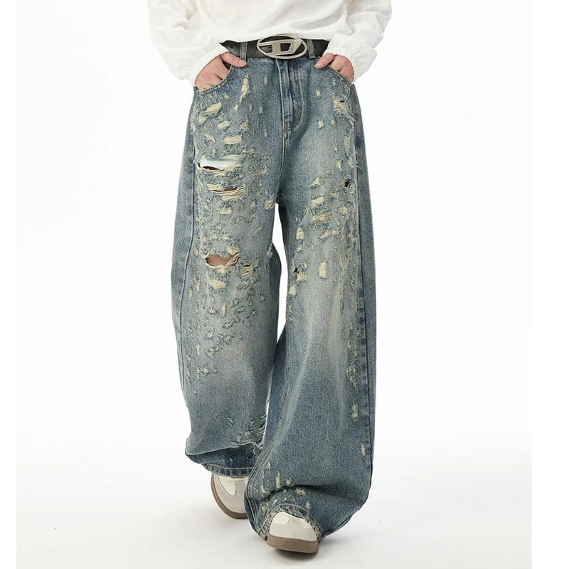 Blue Distressed Baggy Jeans