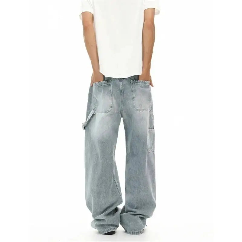 Washed Blue Wide Leg Carpenter Jeans