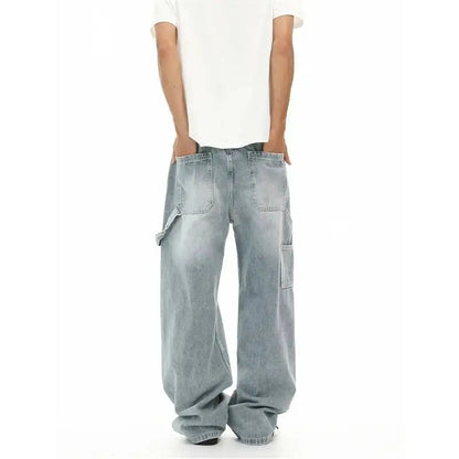 Washed Blue Wide Leg Carpenter Jeans