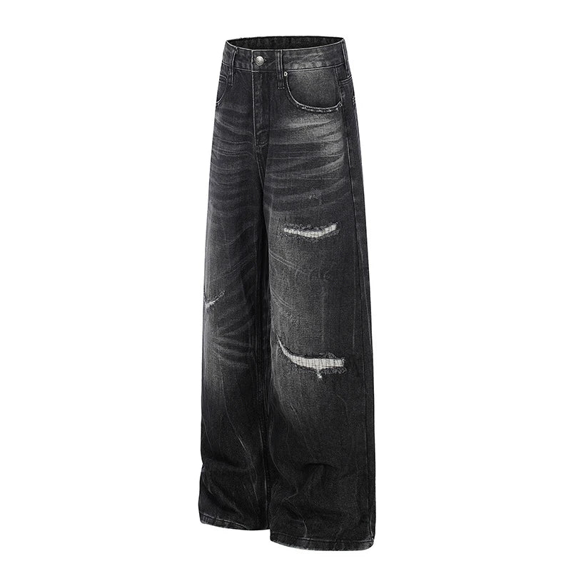 Black Washed & Distressed Baggy Jeans