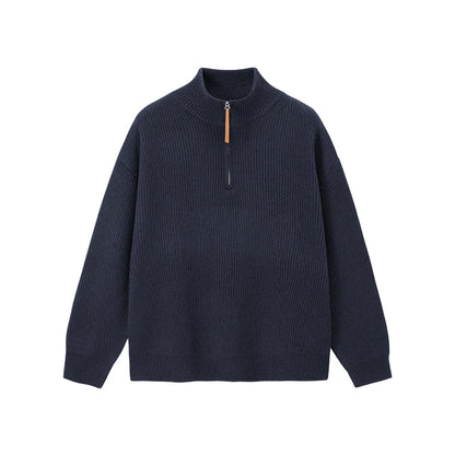 Quarter Zip Ribbed Turtleneck Sweater
