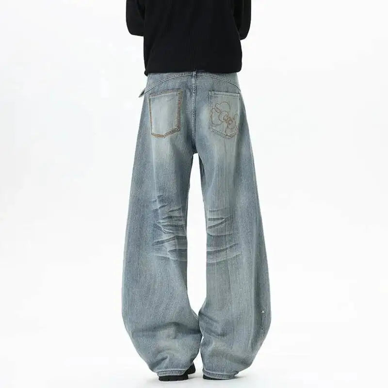 Light Blue Whiskered Baggy Jeans