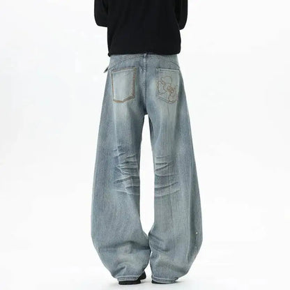 Light Blue Whiskered Baggy Jeans