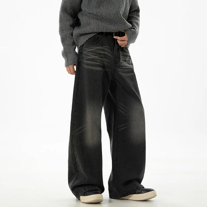 Whiskered Black Baggy Jeans