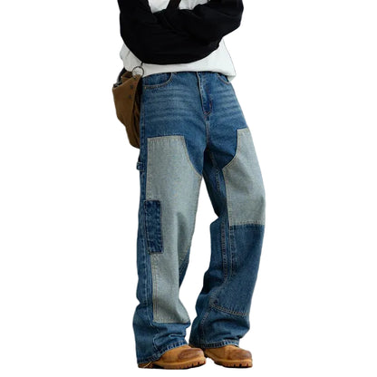 Patchwork Double Knee Baggy Jeans