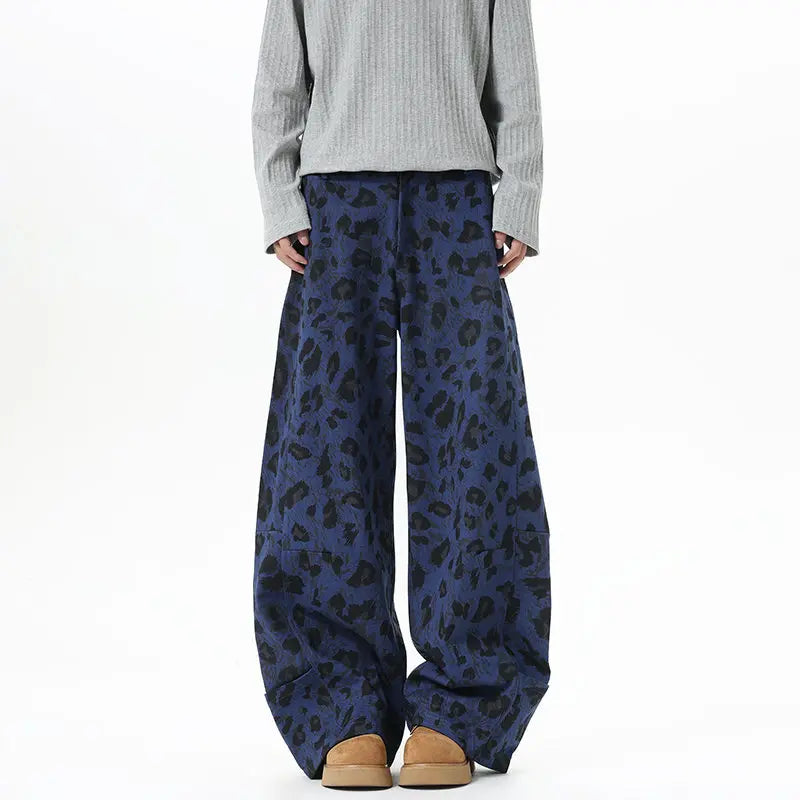 Blue Leopard Print Baggy Jeans
