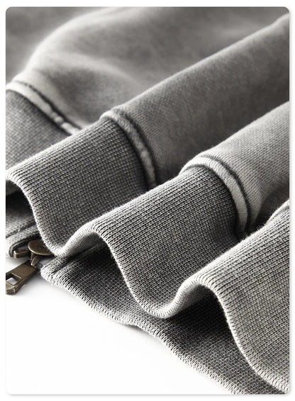 Faded Double Zip Up Fleece Bomber Jacket