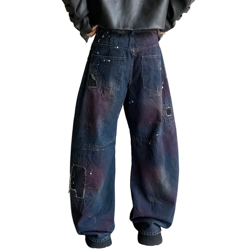 Blue Burned Baggy Jeans