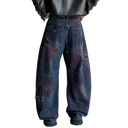 Blue Burned Baggy Jeans