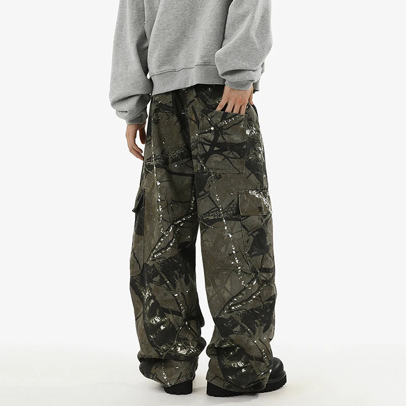 Camo Paint Splattered Baggy Cargo Jeans
