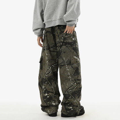 Camo Paint Splattered Baggy Cargo Jeans