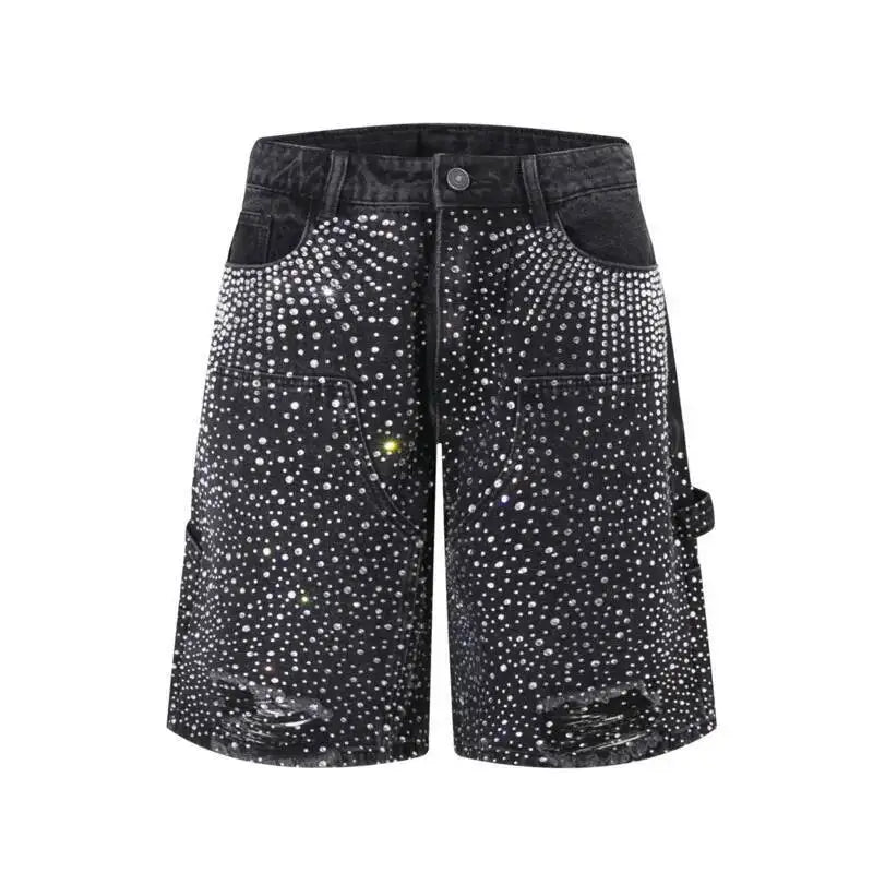 Rhinestone Double Knee Baggy Jorts