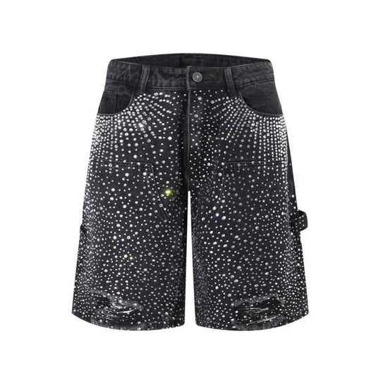 Rhinestone Double Knee Baggy Jorts