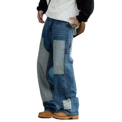 Patchwork Double Knee Baggy Jeans