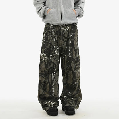 Camo Paint Splattered Baggy Cargo Jeans