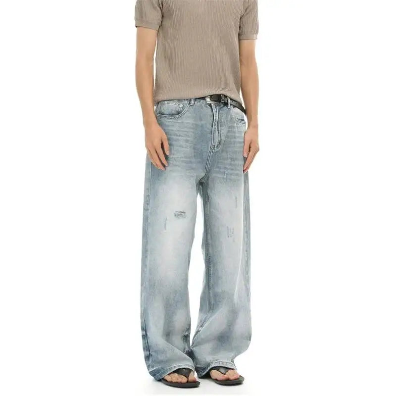 Distressed Light Blue Wide Leg Jeans