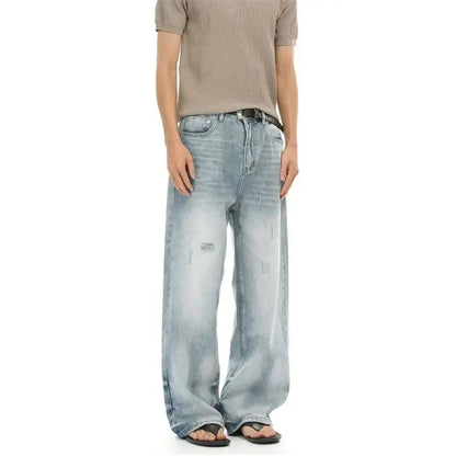 Distressed Light Blue Wide Leg Jeans