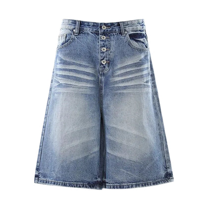 Blue Button Fly Baggy Jorts