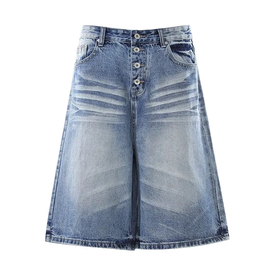 Blue Button Fly Baggy Jorts