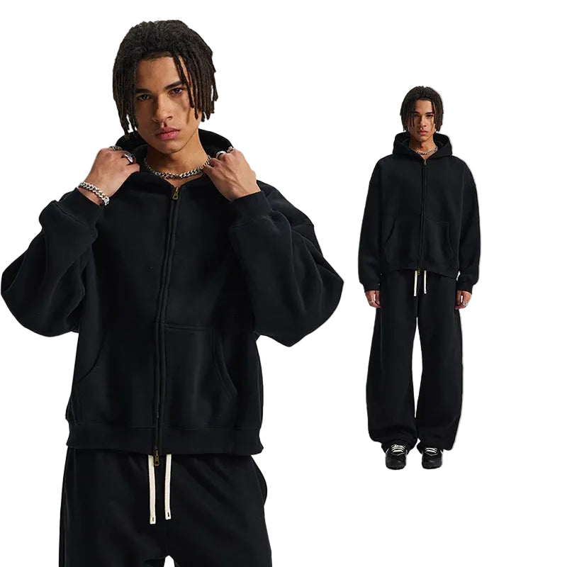 Boxy Double Zip Up Hoodie