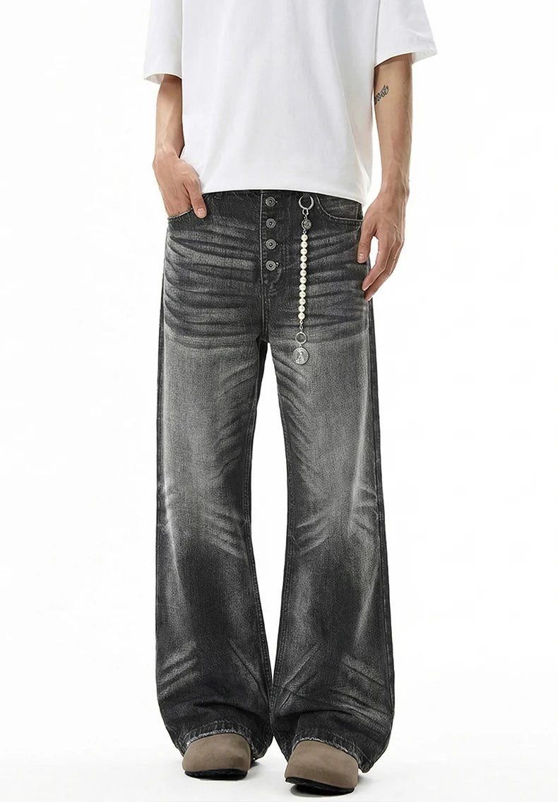 Faded Black Button Fly Baggy Jeans