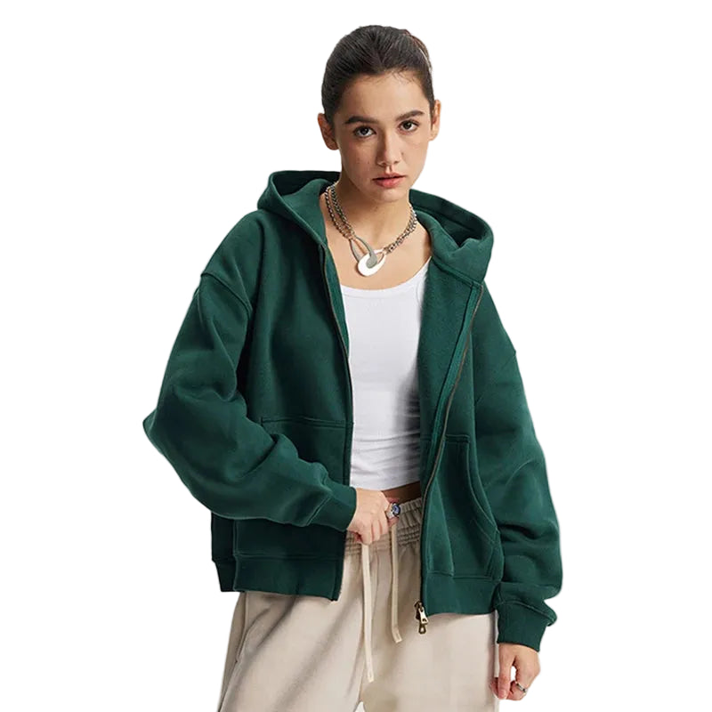 Boxy Double Zip Up Hoodie